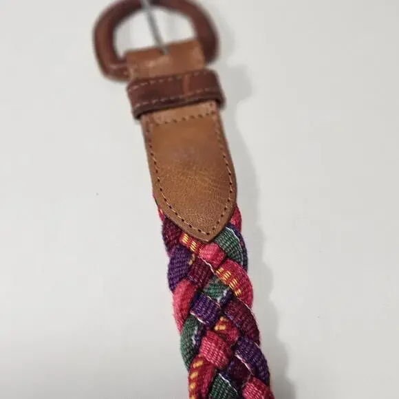 Vintage Hand Woven Belt Leather Traditional Guatemalan Colorful Size L - 36 - Picture 2 of 5
